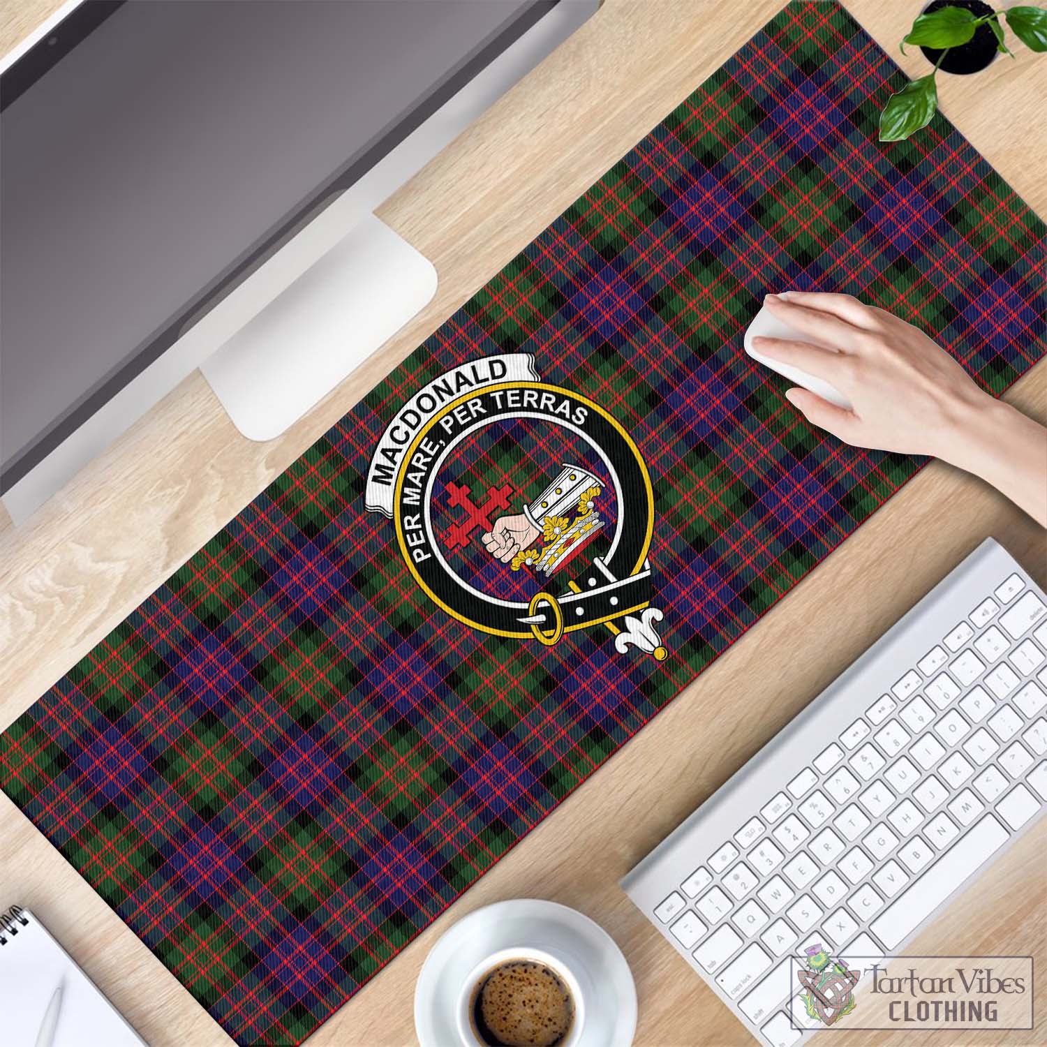 Tartan Vibes Clothing MacDonald Modern Tartan Mouse Pad with Family Crest