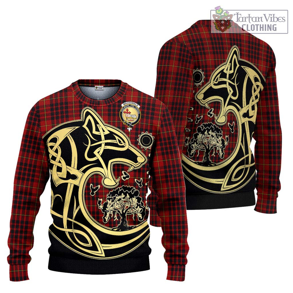 MacDonald of Ardnamurchan Tartan Knitted Sweater with Family Crest Celtic Wolf Style Unisex - Tartan Vibes Clothing