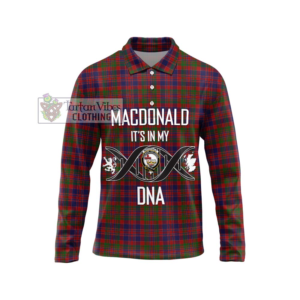 MacDonald of Boisdale Tartan Long Sleeve Polo Shirt with Family Crest DNA In Me Style Unisex - Tartanvibesclothing Shop