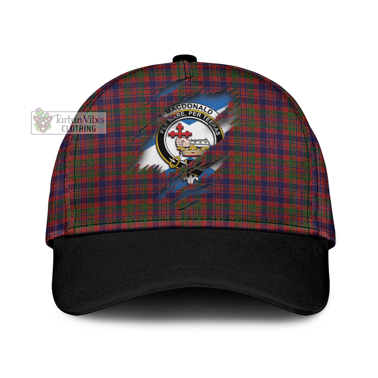 Tartan Vibes Clothing MacDonald of Boisdale Tartan Classic Cap with Family Crest In Me Style