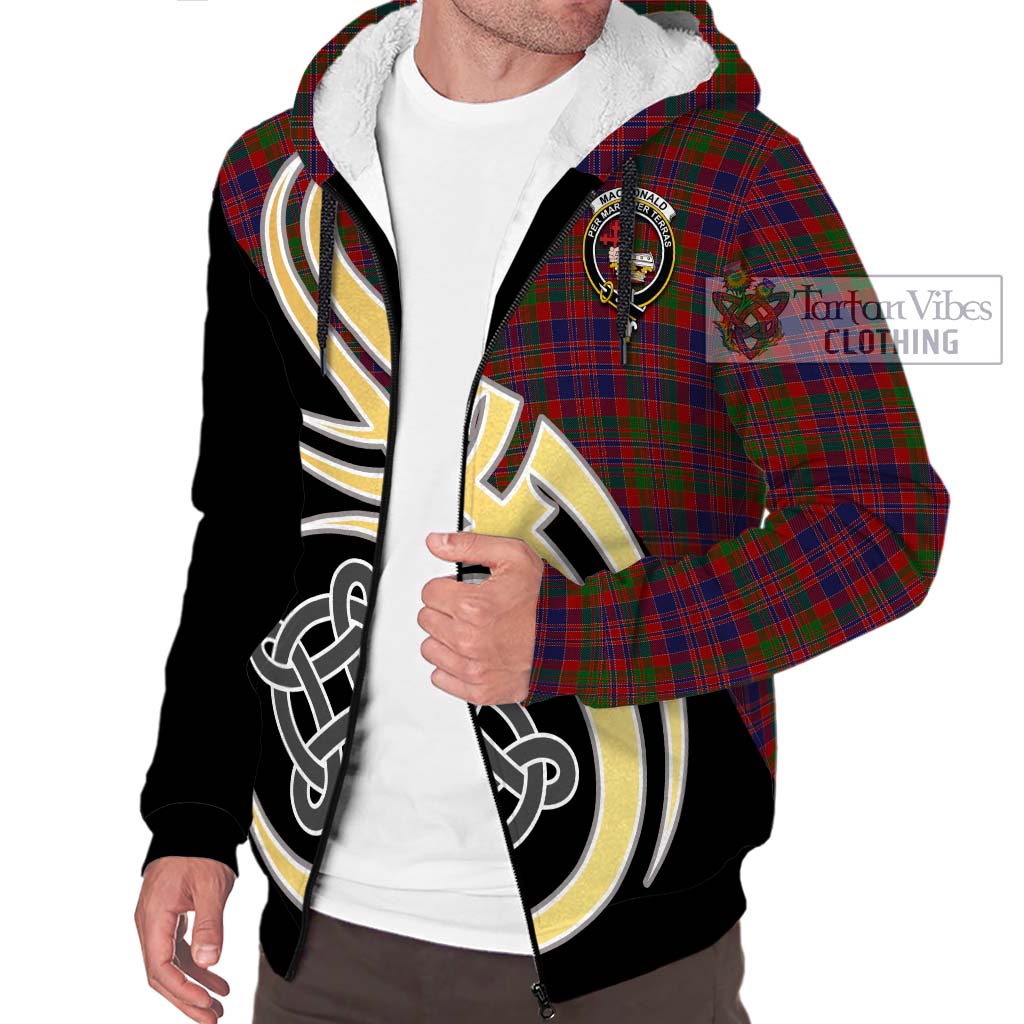 MacDonald of Boisdale Tartan Sherpa Hoodie with Family Crest and Celtic Symbol Style - Tartan Vibes Clothing