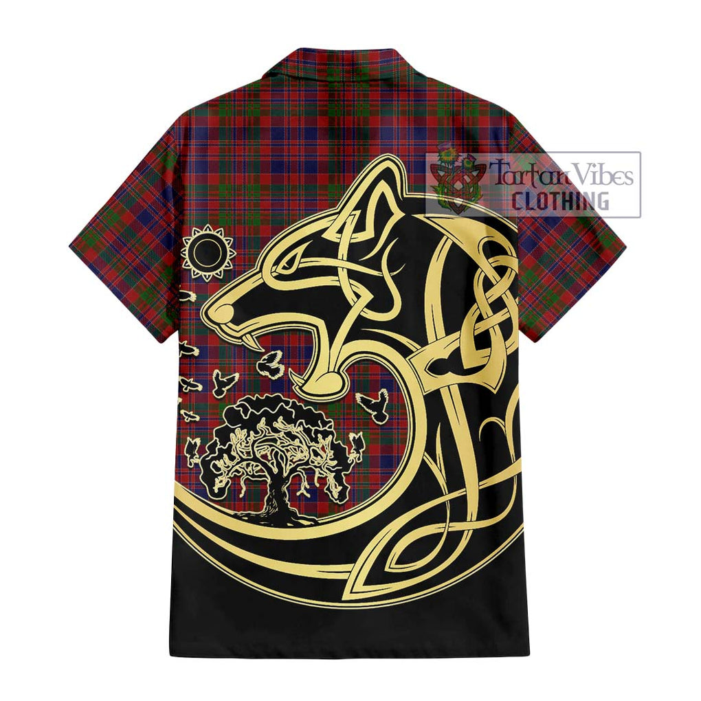 MacDonald of Boisdale Tartan Short Sleeve Button Shirt with Family Crest Celtic Wolf Style - Tartan Vibes Clothing