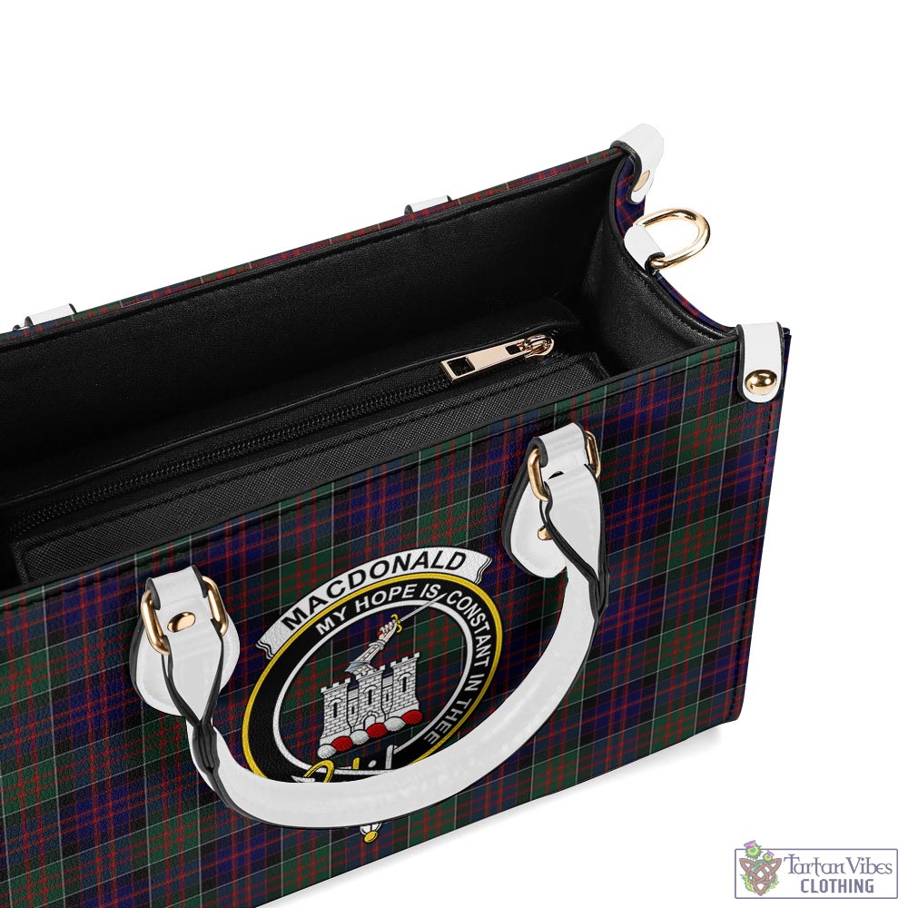 Tartan Vibes Clothing MacDonald of Clan Ranald Tartan Luxury Leather Handbags with Family Crest