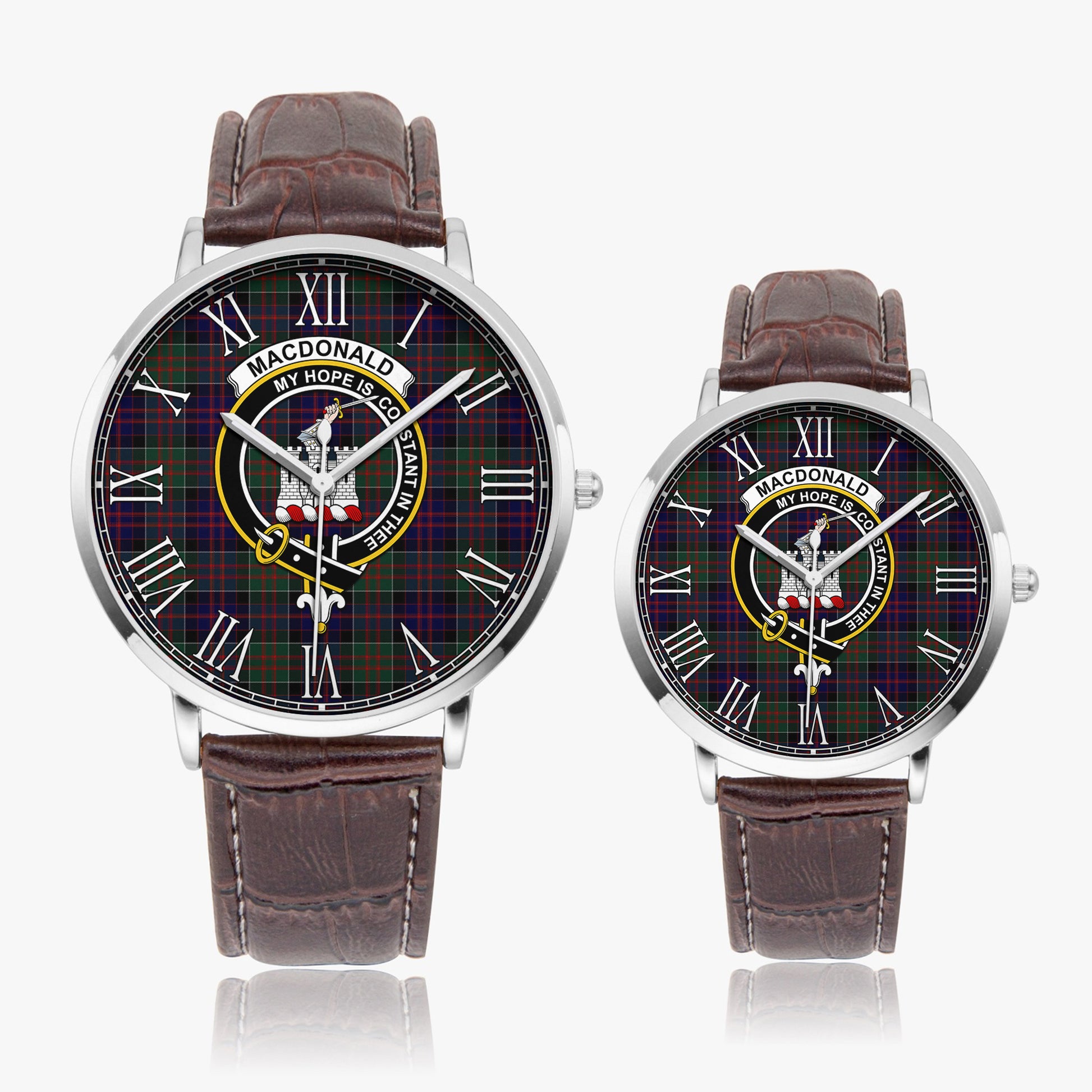 MacDonald of Clan Ranald Tartan Family Crest Leather Strap Quartz Watch - Tartanvibesclothing