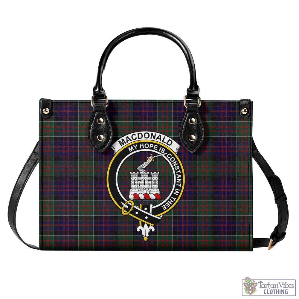 Tartan Vibes Clothing MacDonald of Clan Ranald Tartan Luxury Leather Handbags with Family Crest