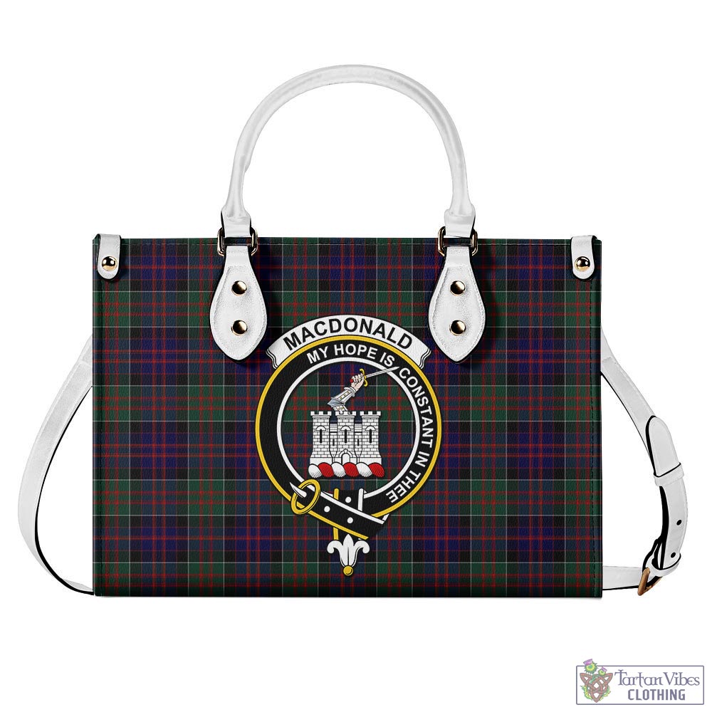 Tartan Vibes Clothing MacDonald of Clan Ranald Tartan Luxury Leather Handbags with Family Crest