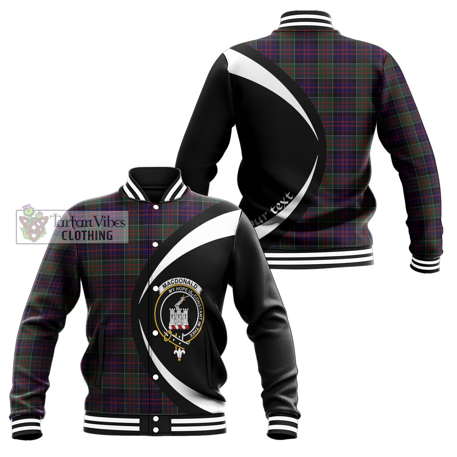 MacDonald (McDonald) of Clanranald Tartan Baseball Jacket with Family Crest Circle Style Unisex - Tartan Vibes Clothing