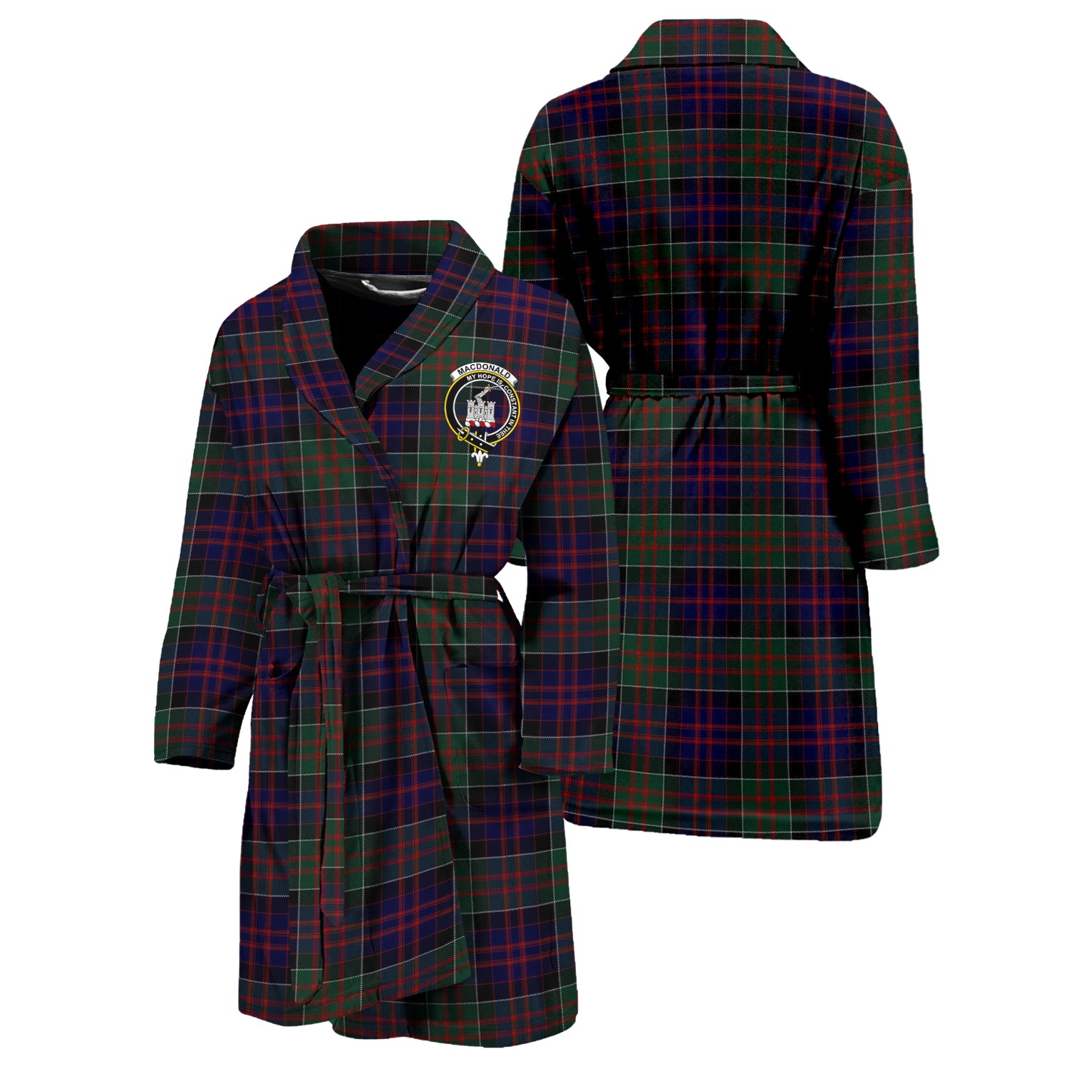 MacDonald (McDonald) of Clanranald Tartan Bathrobe with Family Crest Unisex S - Tartan Vibes Clothing