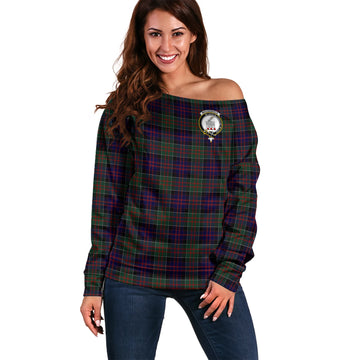 MacDonald (McDonald) of Clanranald Tartan Off Shoulder Women Sweater with Family Crest