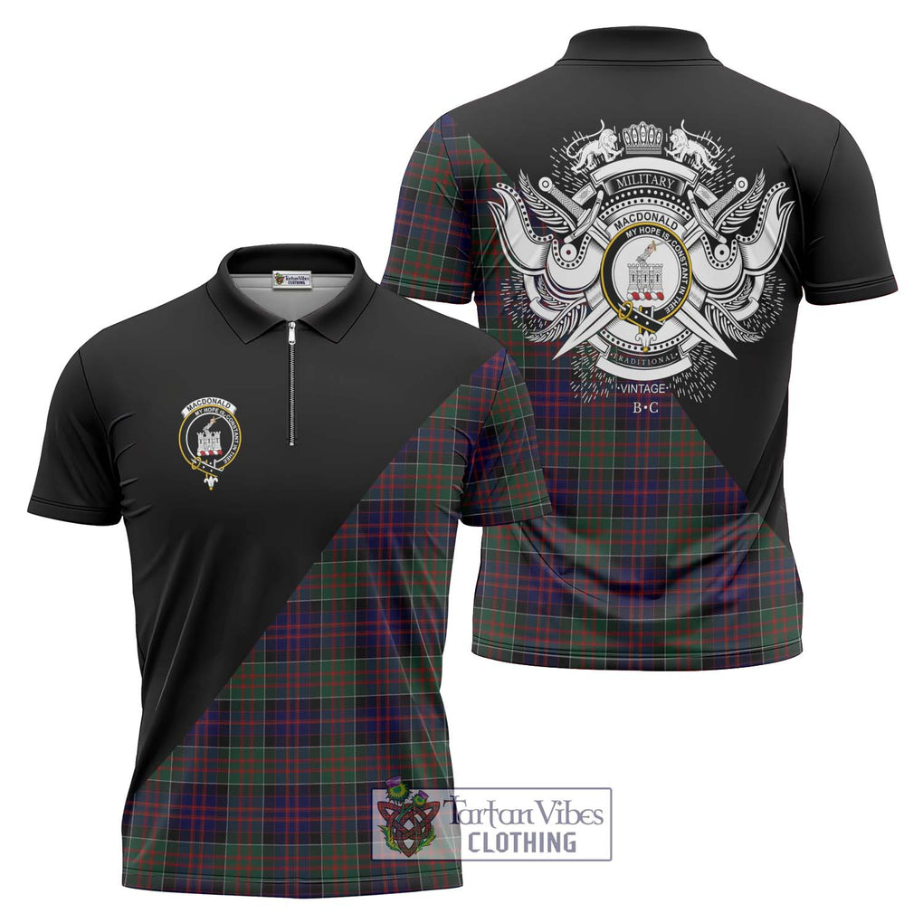 MacDonald (McDonald) of Clanranald Tartan Zipper Polo Shirt with Family Crest and Military Logo Style Unisex - Tartanvibesclothing Shop