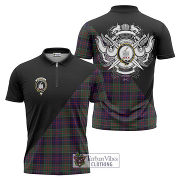 MacDonald (McDonald) of Clanranald Tartan Zipper Polo Shirt with Family Crest and Military Logo Style