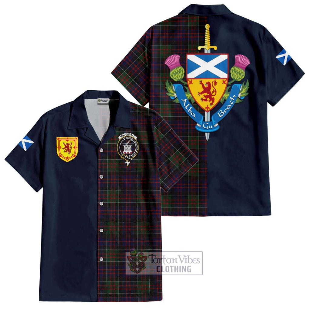 Tartan Vibes Clothing MacDonald of Clan Ranald Tartan Short Sleeve Button Shirt with Scottish Lion Royal Arm Half Style