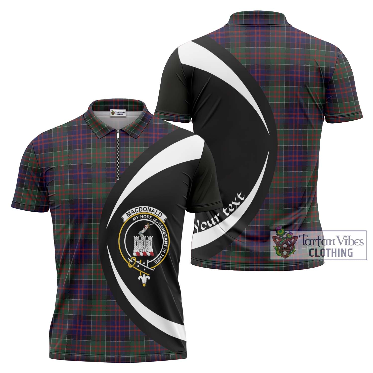 Tartan Vibes Clothing MacDonald of Clan Ranald Tartan Zipper Polo Shirt with Family Crest Circle Style