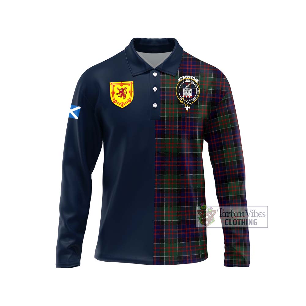 Tartan Vibes Clothing MacDonald of Clan Ranald Tartan Long Sleeve Polo Shirt with Scottish Lion Royal Arm Half Style