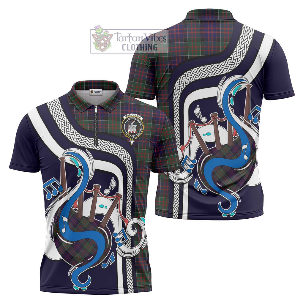 MacDonald (McDonald) of Clanranald Tartan Zipper Polo Shirt with Epic Bagpipe Style Unisex - Tartanvibesclothing Shop