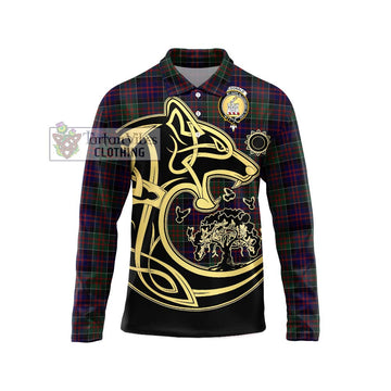 MacDonald (McDonald) of Clanranald Tartan Long Sleeve Polo Shirt with Family Crest Celtic Wolf Style