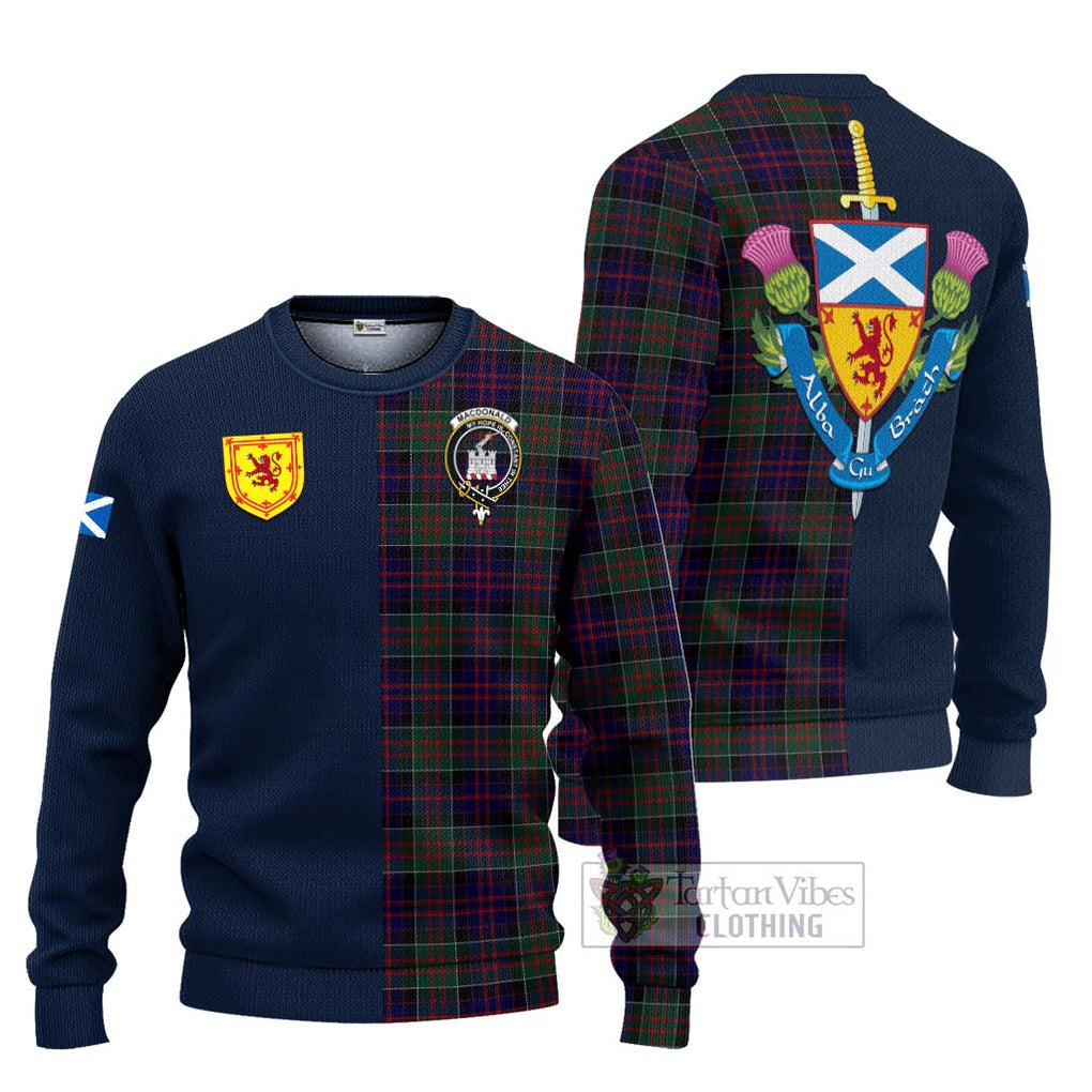 Tartan Vibes Clothing MacDonald of Clan Ranald Tartan Knitted Sweater with Scottish Lion Royal Arm Half Style