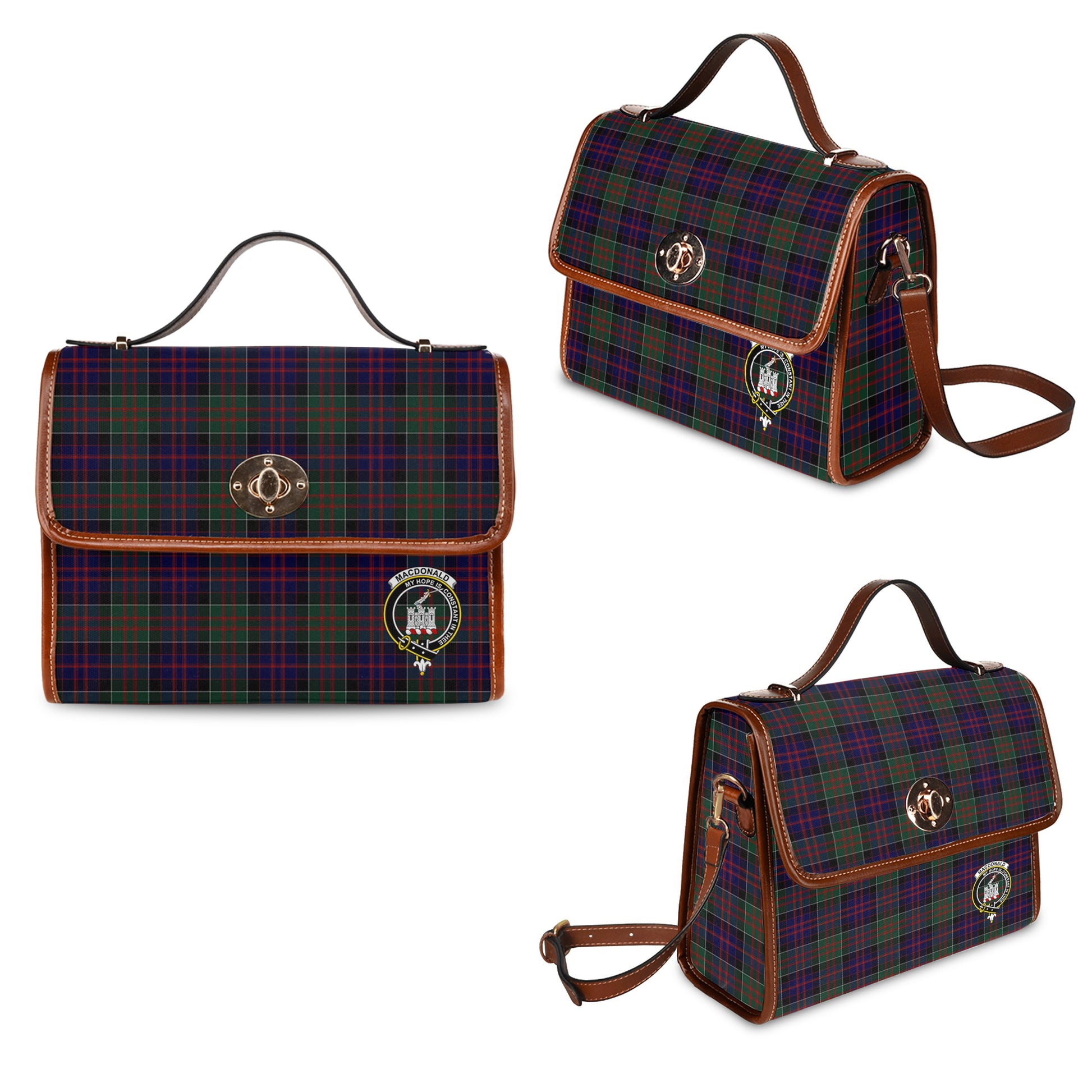 macdonald-of-clan-ranald-tartan-leather-strap-waterproof-canvas-bag-with-family-crest