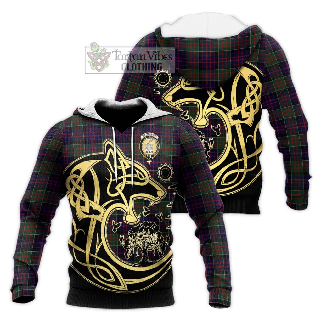 MacDonald (McDonald) of Clanranald Tartan Knitted Hoodie with Family Crest Celtic Wolf Style Unisex Knitted Pullover Hoodie - Tartan Vibes Clothing