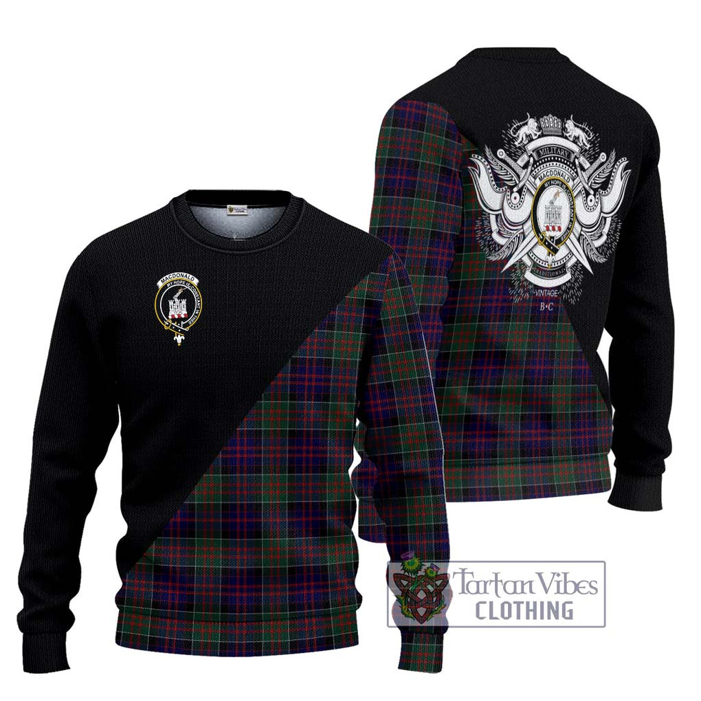 MacDonald (McDonald) of Clanranald Tartan Knitted Sweater with Family Crest and Military Logo Style Unisex - Tartanvibesclothing Shop