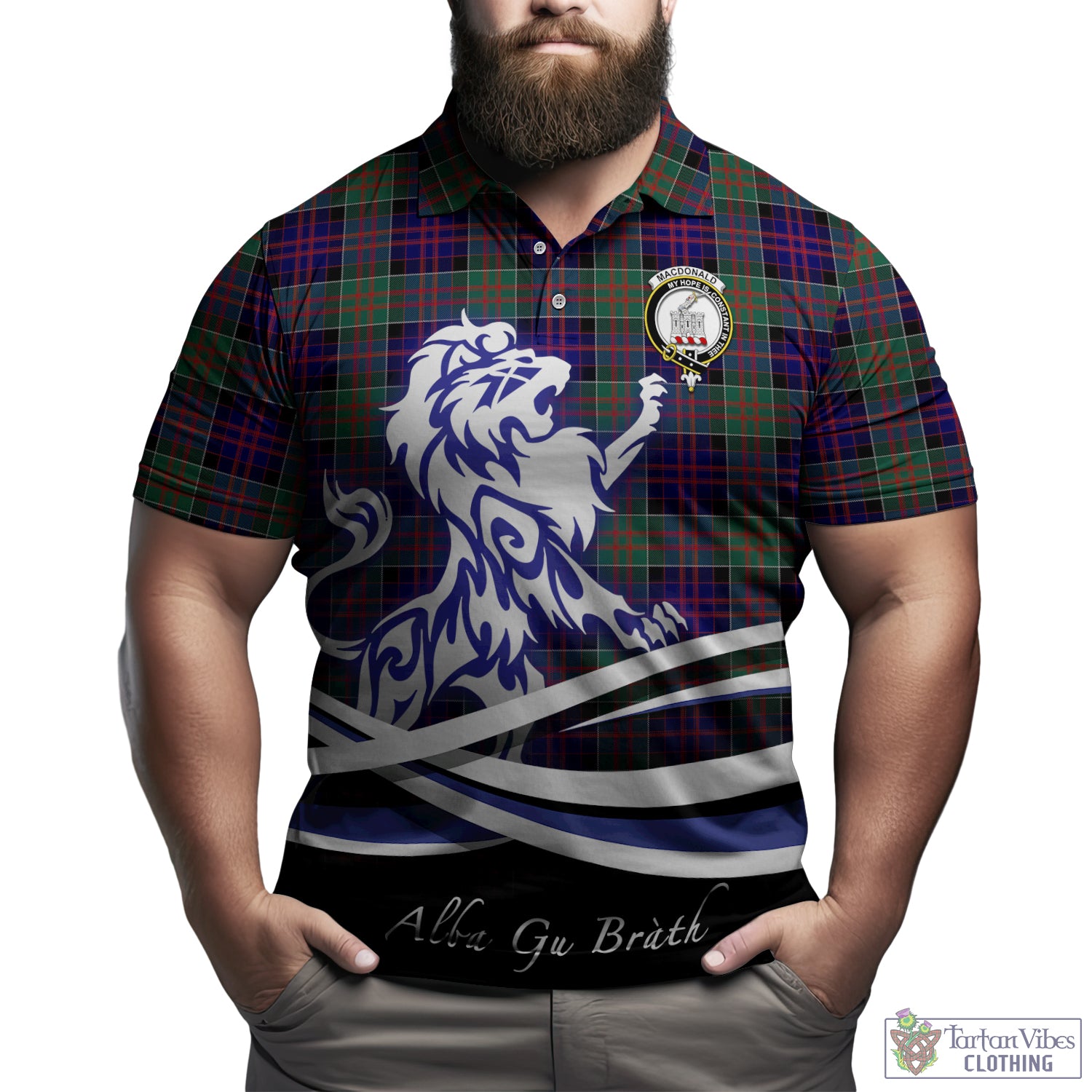 macdonald-of-clan-ranald-tartan-polo-shirt-with-alba-gu-brath-regal-lion-emblem