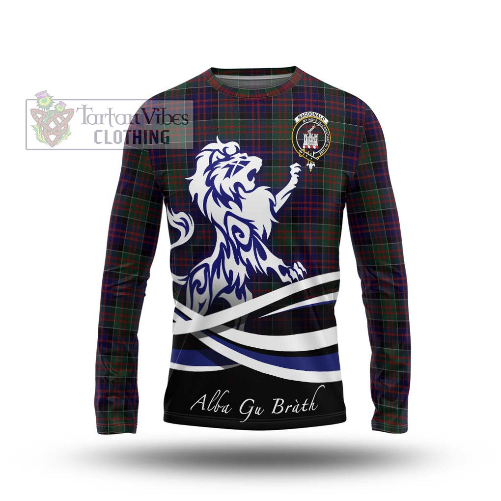 MacDonald (McDonald) of Clanranald Tartan Long Sleeve T-Shirt with Alba Gu Brath Regal Lion Emblem Unisex - Tartanvibesclothing Shop