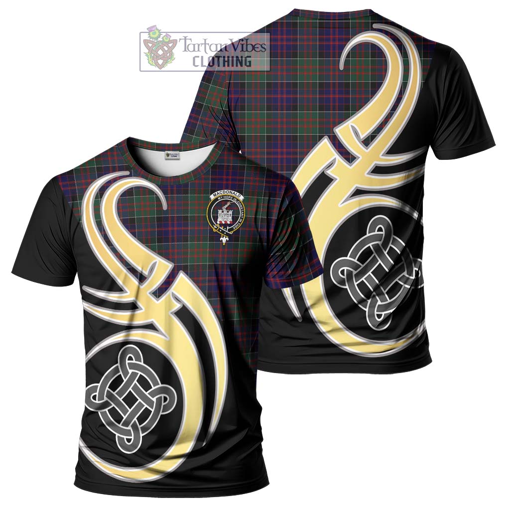 Tartan Vibes Clothing MacDonald of Clan Ranald Tartan T-Shirt with Family Crest and Celtic Symbol Style