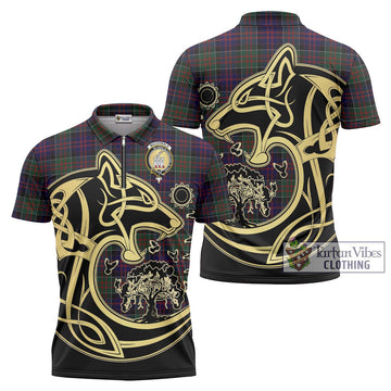 MacDonald (McDonald) of Clanranald Tartan Zipper Polo Shirt with Family Crest Celtic Wolf Style