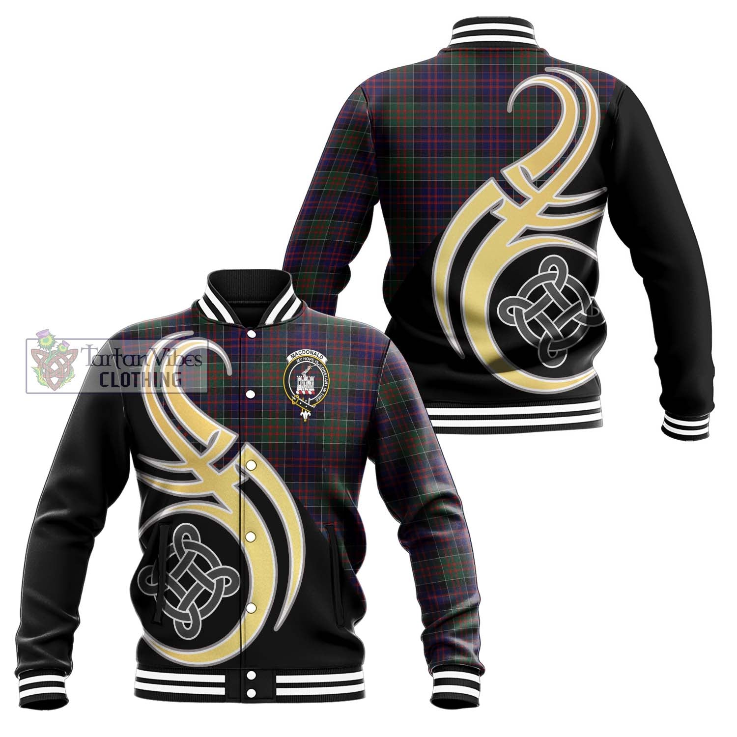 MacDonald (McDonald) of Clanranald Tartan Baseball Jacket with Family Crest and Celtic Symbol Style Unisex - Tartan Vibes Clothing