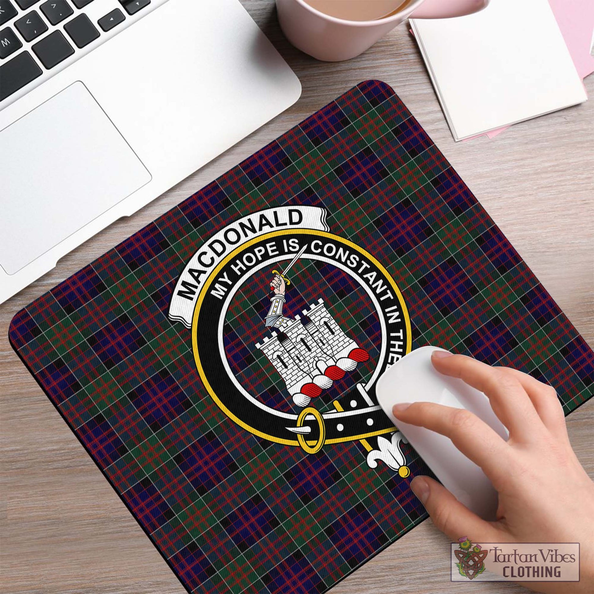 Tartan Vibes Clothing MacDonald of Clan Ranald Tartan Mouse Pad with Family Crest