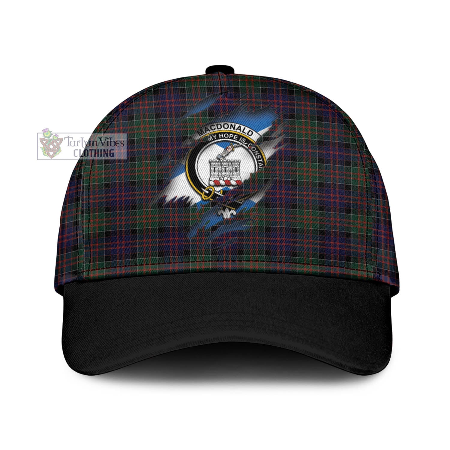 Tartan Vibes Clothing MacDonald of Clan Ranald Tartan Classic Cap with Family Crest In Me Style