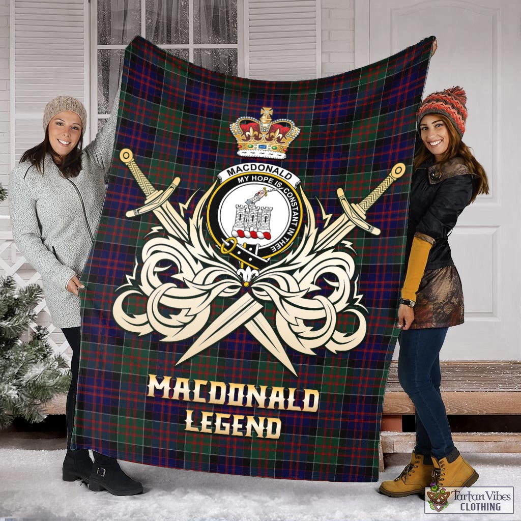 Tartan Vibes Clothing MacDonald of Clan Ranald Tartan Blanket with Clan Crest and the Golden Sword of Courageous Legacy