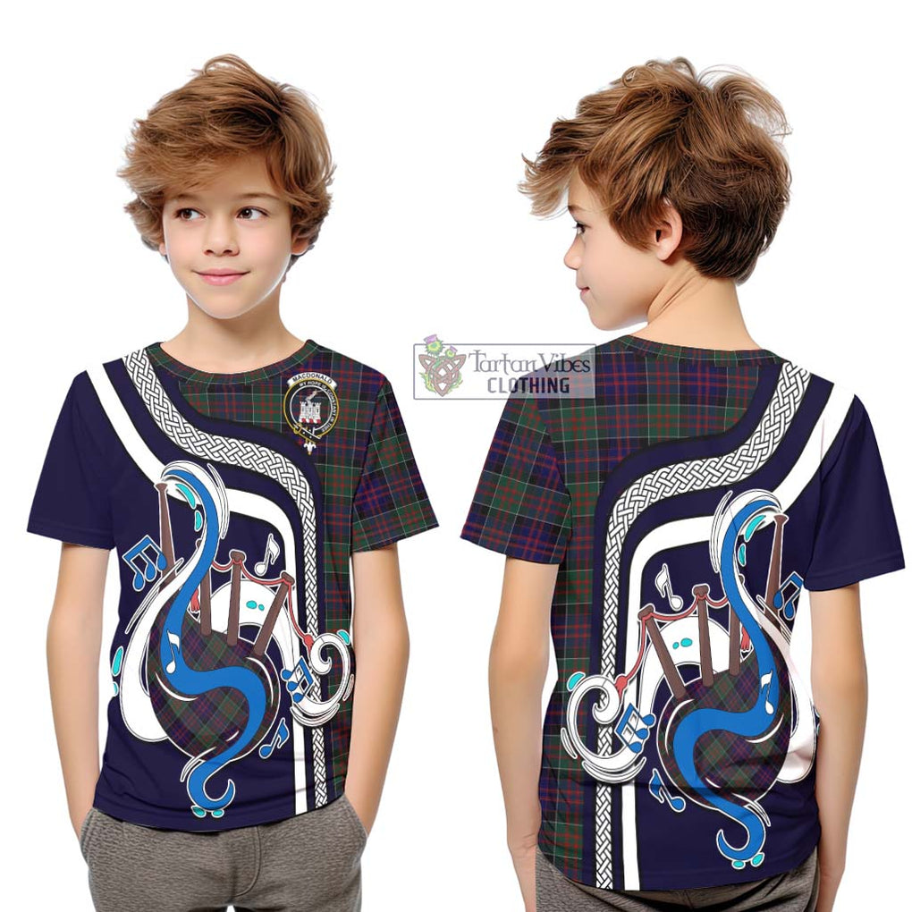 Tartan Vibes Clothing MacDonald of Clan Ranald Tartan Kid T-Shirt with Epic Bagpipe Style