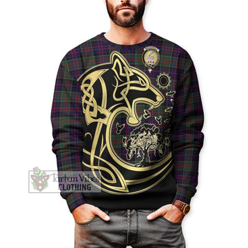 MacDonald (McDonald) of Clanranald Tartan Sweatshirt with Family Crest Celtic Wolf Style