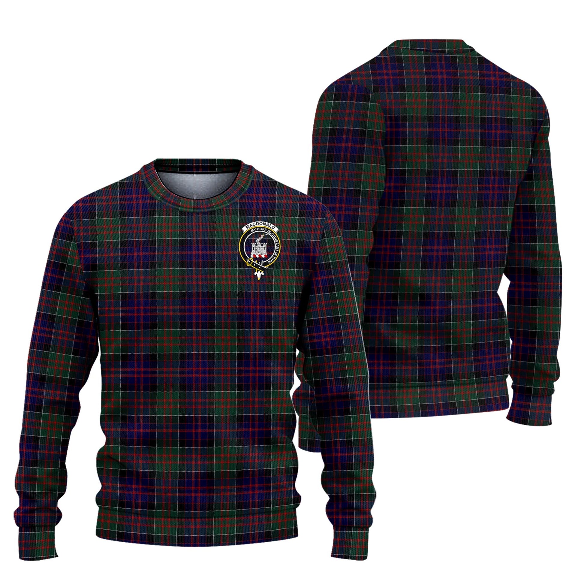 MacDonald of Clan Ranald Tartan Knitted Sweater with Family Crest Unisex - Tartanvibesclothing