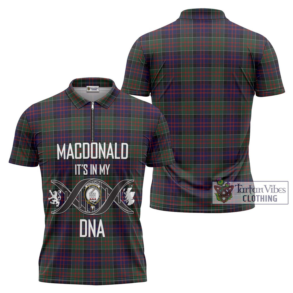 MacDonald (McDonald) of Clanranald Tartan Zipper Polo Shirt with Family Crest DNA In Me Style Unisex - Tartanvibesclothing Shop