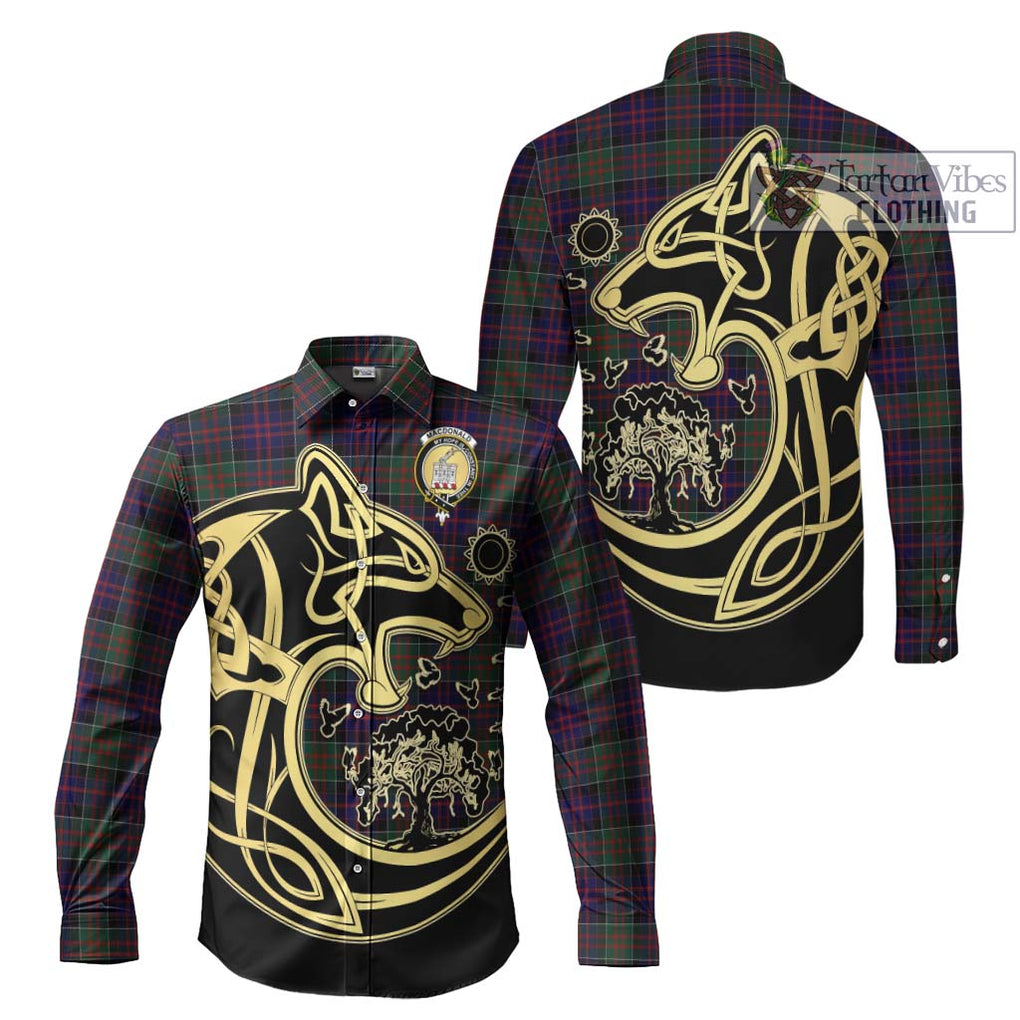 MacDonald (McDonald) of Clanranald Tartan Long Sleeve Button Shirt with Family Crest Celtic Wolf Style Men's Shirt S - Tartan Vibes Clothing