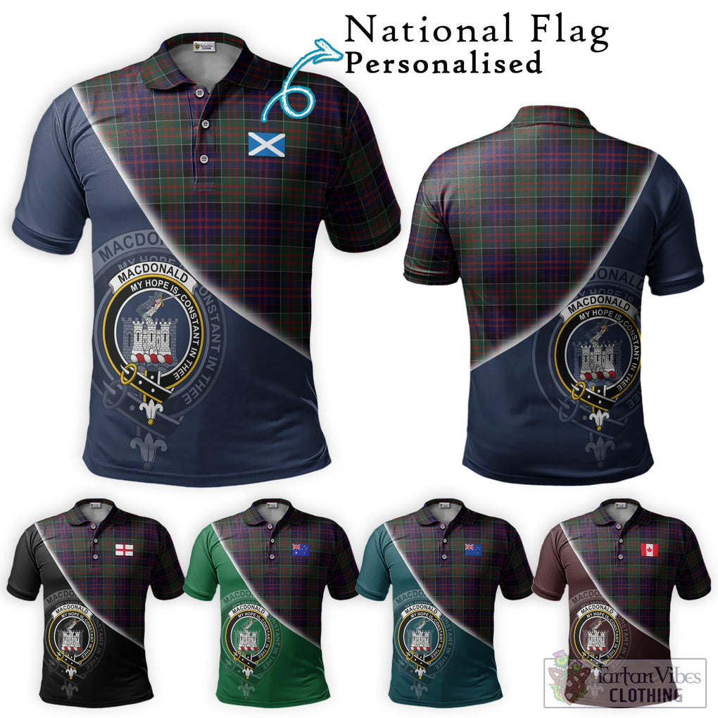 MacDonald (McDonald) of Clanranald Tartan Polo Shirt with Personalised National Flag and Family Crest Half Style Maroon - Tartanvibesclothing Shop