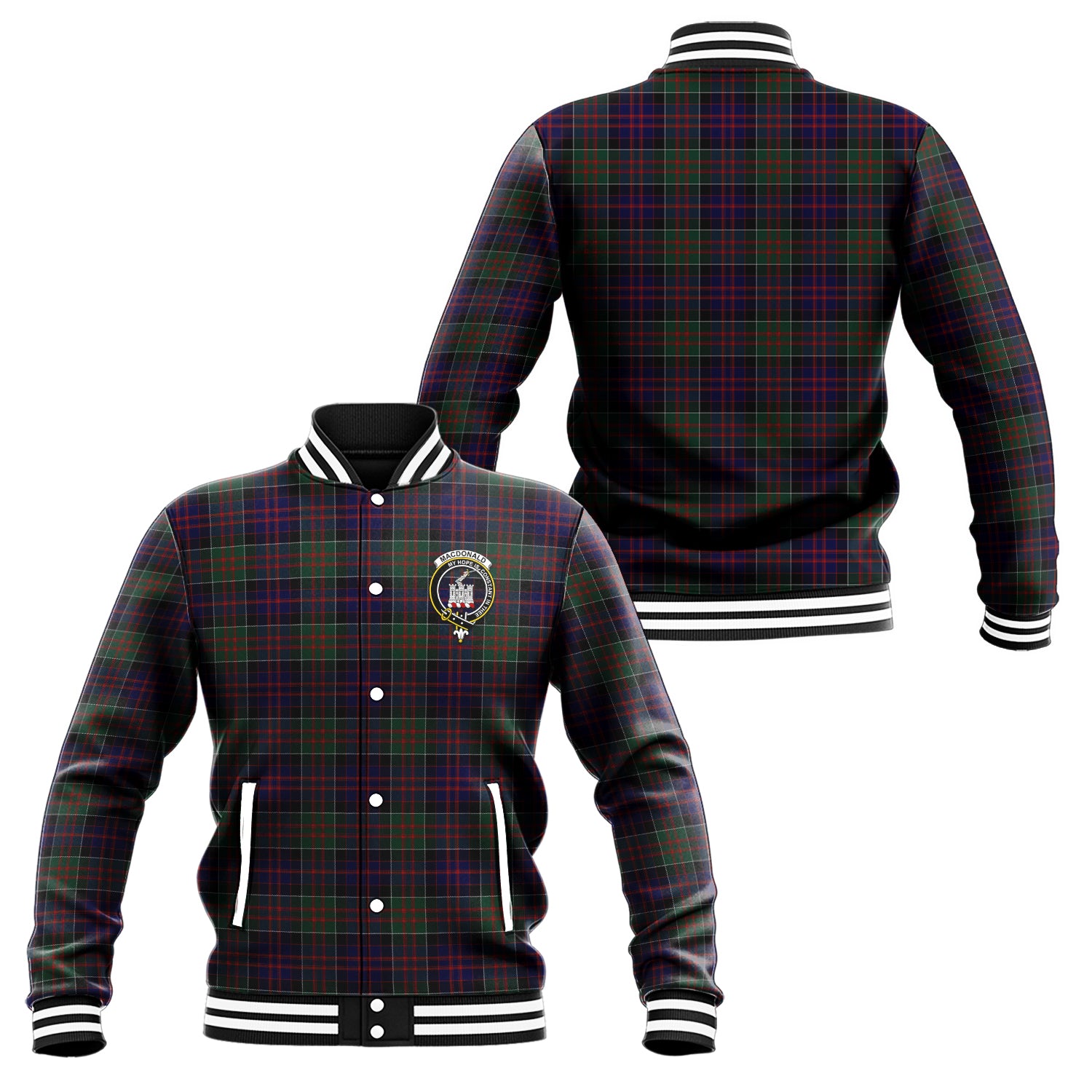 MacDonald (McDonald) of Clanranald Tartan Baseball Jacket with Family Crest Unisex - Tartan Vibes Clothing