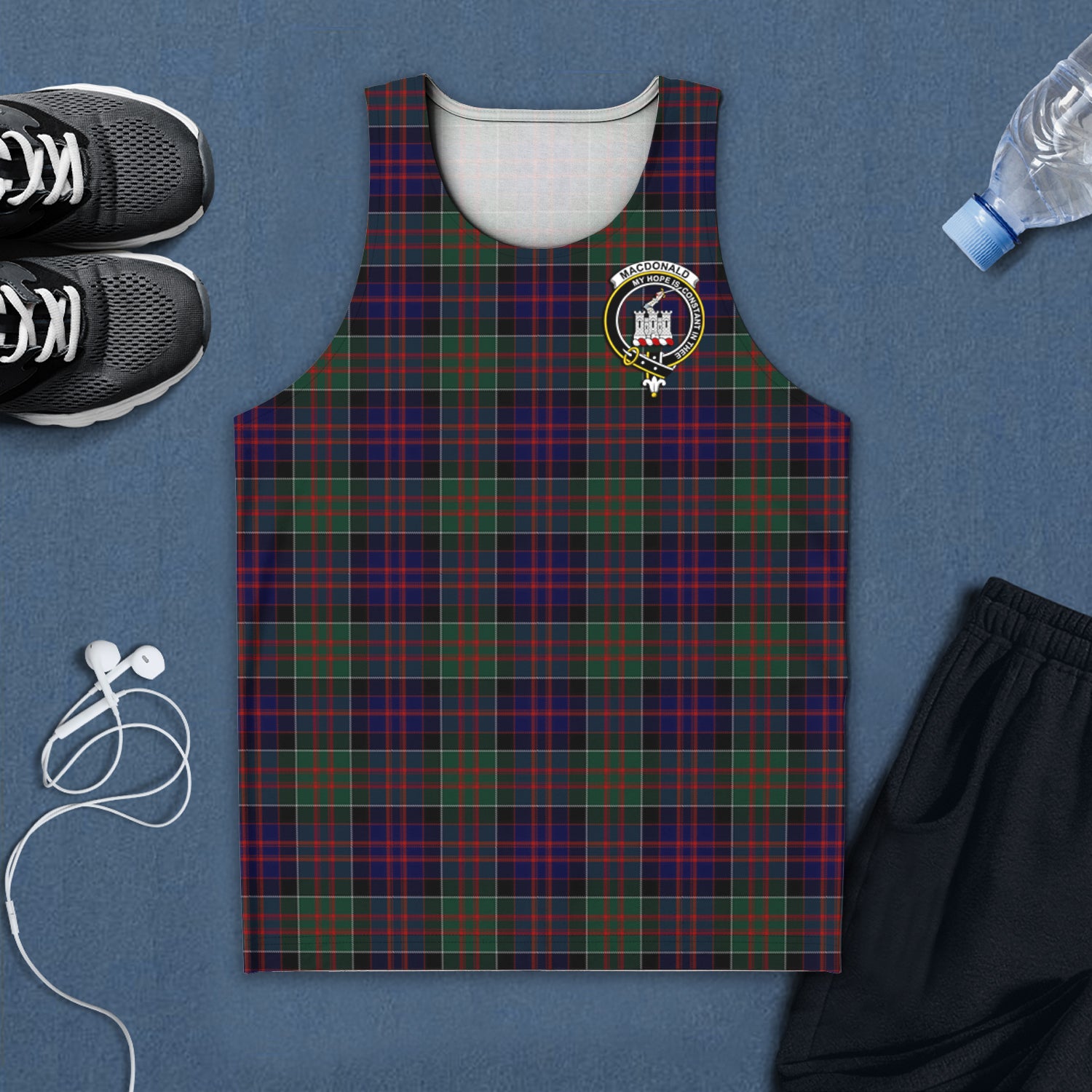 macdonald-of-clan-ranald-tartan-mens-tank-top-with-family-crest