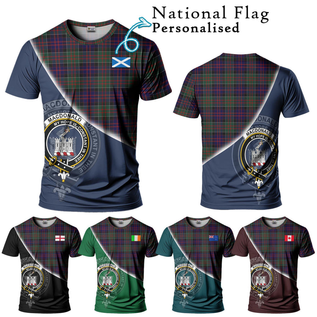 MacDonald (McDonald) of Clanranald Tartan T-Shirt with Personalised National Flag and Family Crest Half Style Kid's Shirt - Tartanvibesclothing Shop