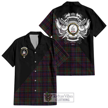 MacDonald (McDonald) of Clanranald Tartan Short Sleeve Button Shirt with Family Crest and Military Logo Style