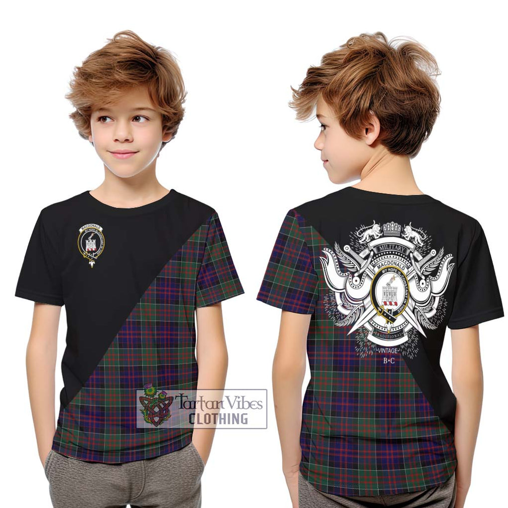 MacDonald (McDonald) of Clanranald Tartan Kid T-Shirt with Family Crest and Military Logo Style Youth XL Size14 - Tartanvibesclothing Shop