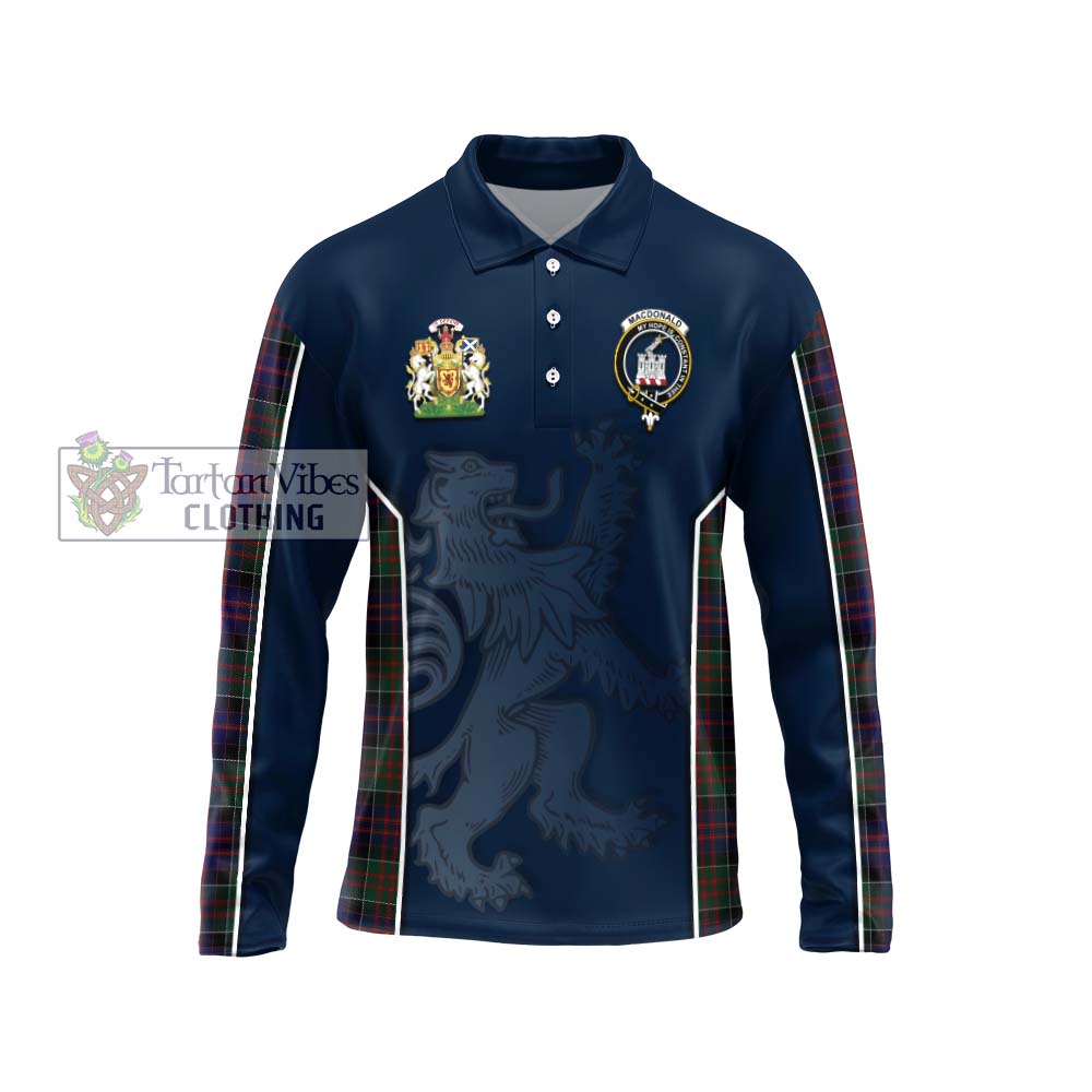 MacDonald (McDonald) of Clanranald Tartan Long Sleeve Polo Shirt with Family Crest and Lion Rampant Vibes Sport Style Unisex - Tartan Vibes Clothing