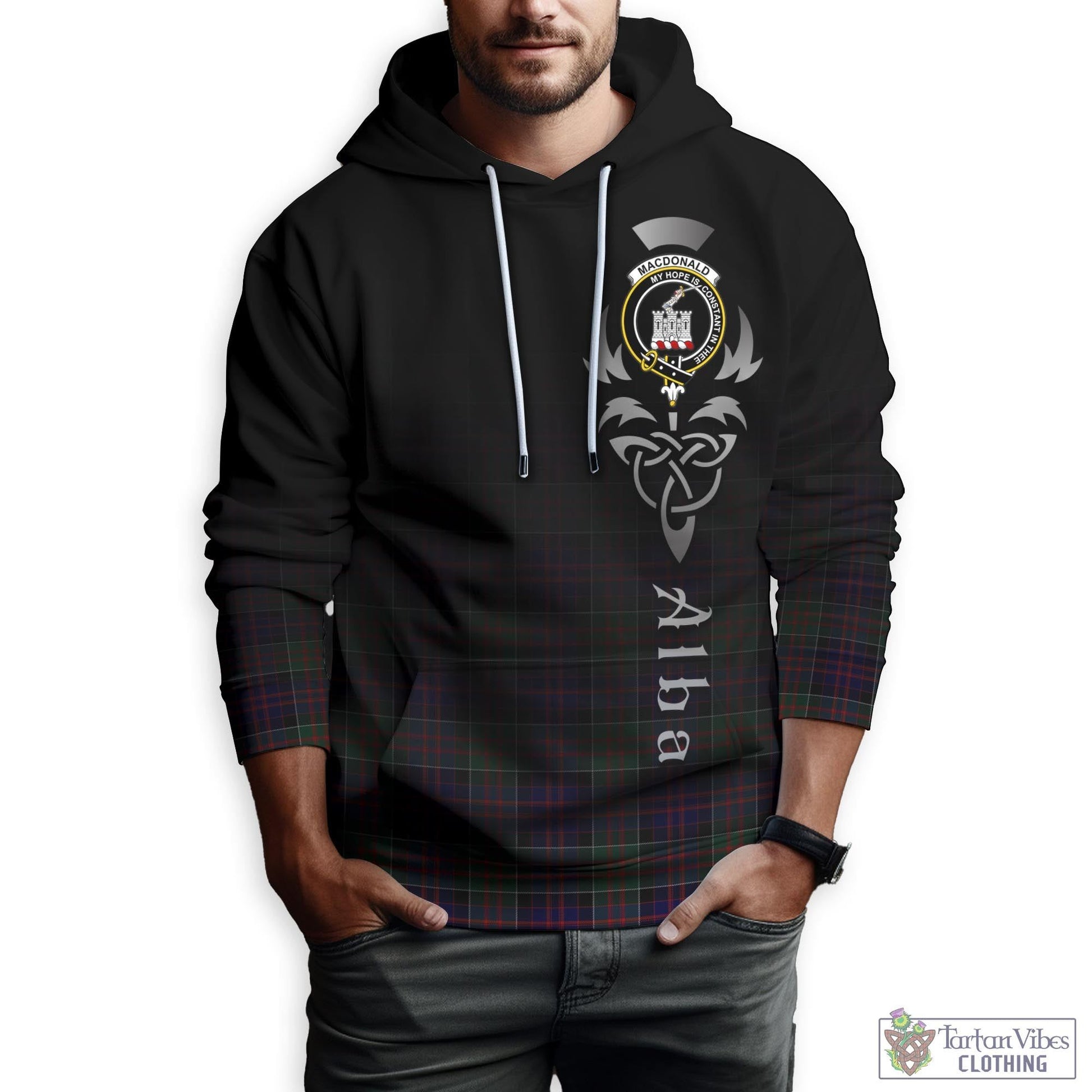 Tartan Vibes Clothing MacDonald of Clan Ranald Tartan Hoodie Featuring Alba Gu Brath Family Crest Celtic Inspired