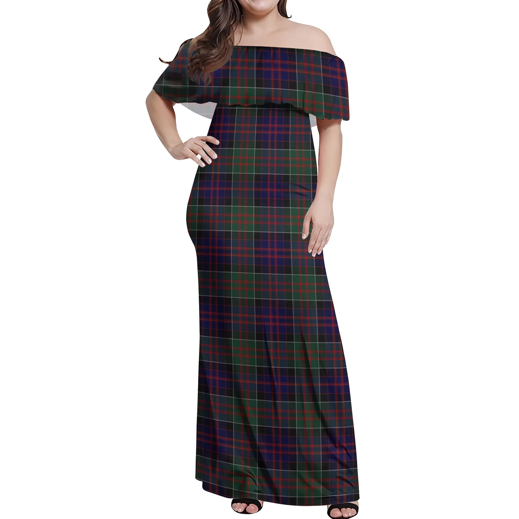 MacDonald of Clan Ranald Tartan Off Shoulder Long Dress Women's Dress - Tartanvibesclothing