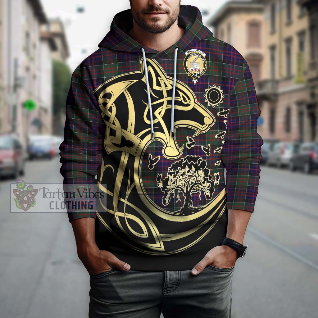 Tartan Vibes Clothing MacDonald of Clan Ranald Tartan Hoodie with Family Crest Celtic Wolf Style