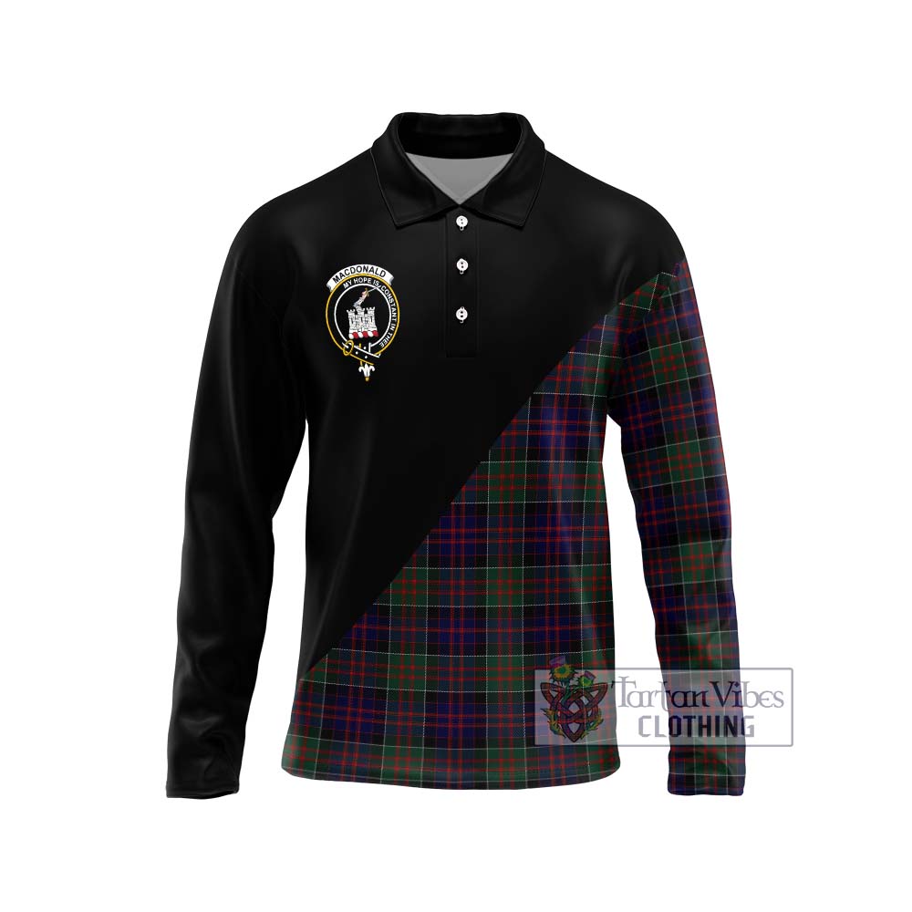 MacDonald (McDonald) of Clanranald Tartan Long Sleeve Polo Shirt with Family Crest and Military Logo Style Unisex - Tartanvibesclothing Shop