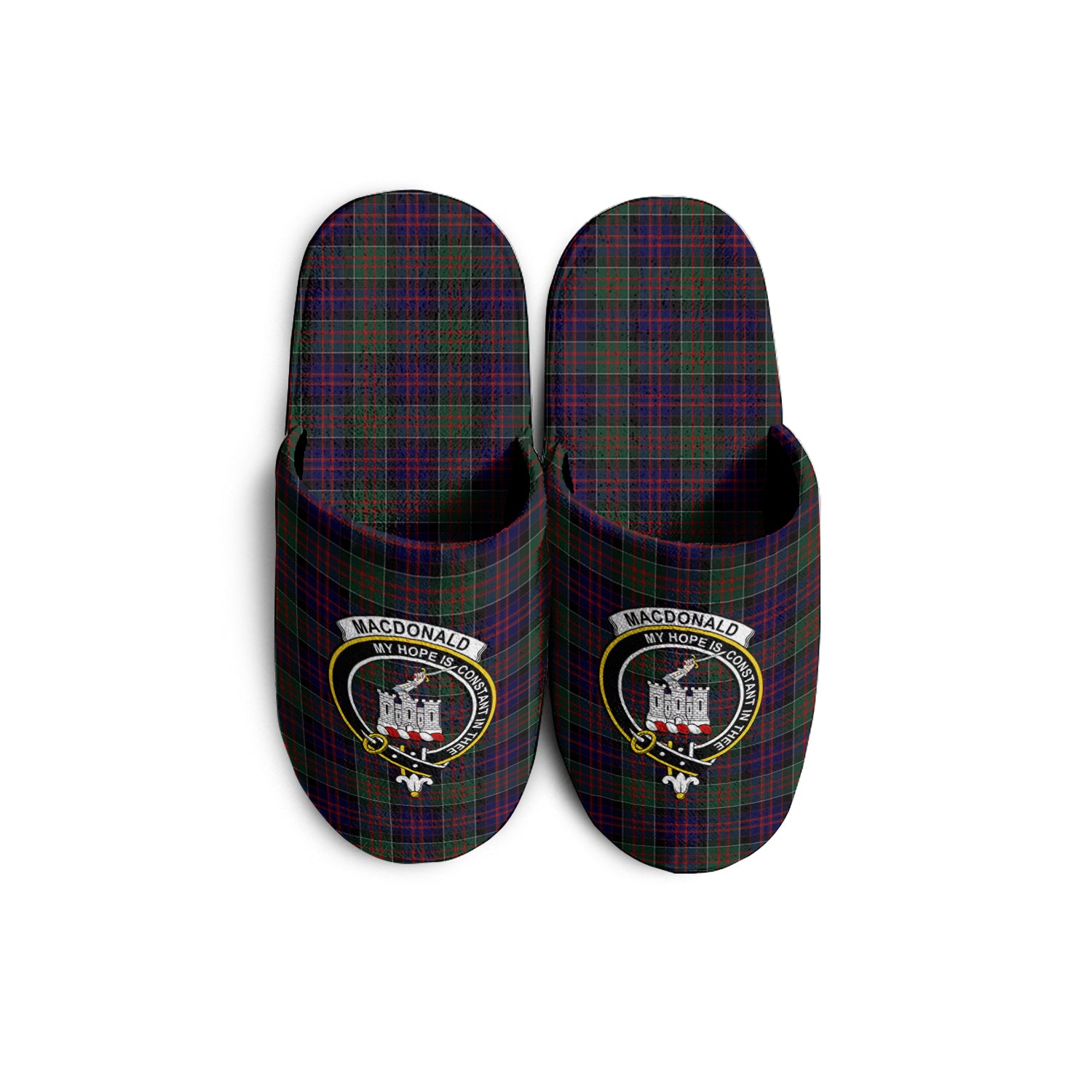 MacDonald of Clan Ranald Tartan Home Slippers with Family Crest - Tartanvibesclothing