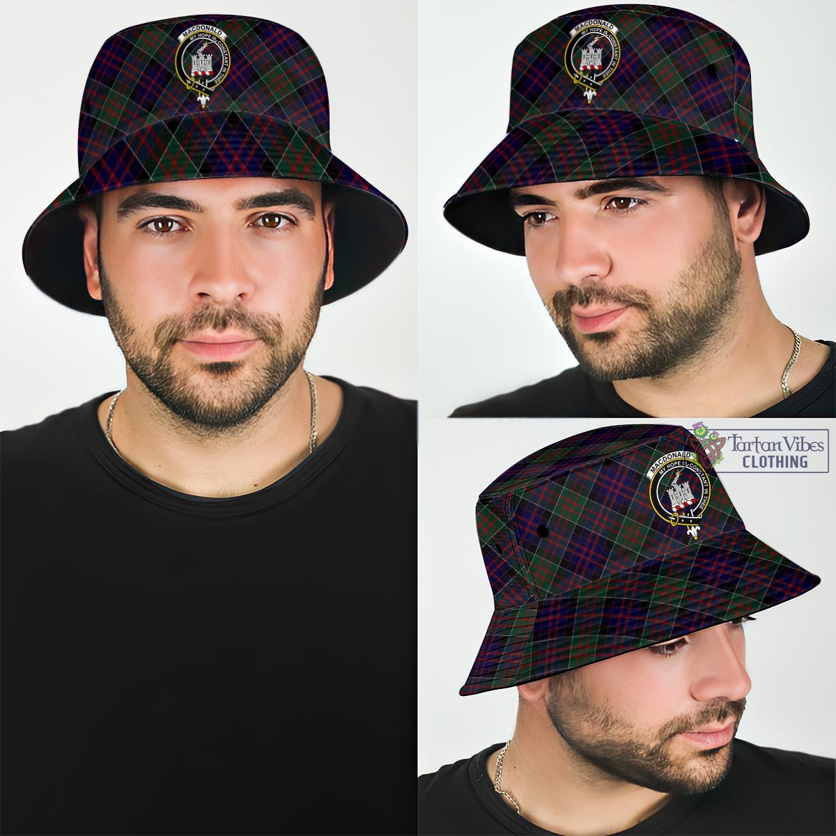 Tartan Vibes Clothing MacDonald of Clan Ranald Tartan Bucket Hat with Family Crest